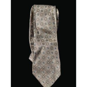 Courage Mens Silk Tie In Geometric Pattern Brown & Beige T01 AC